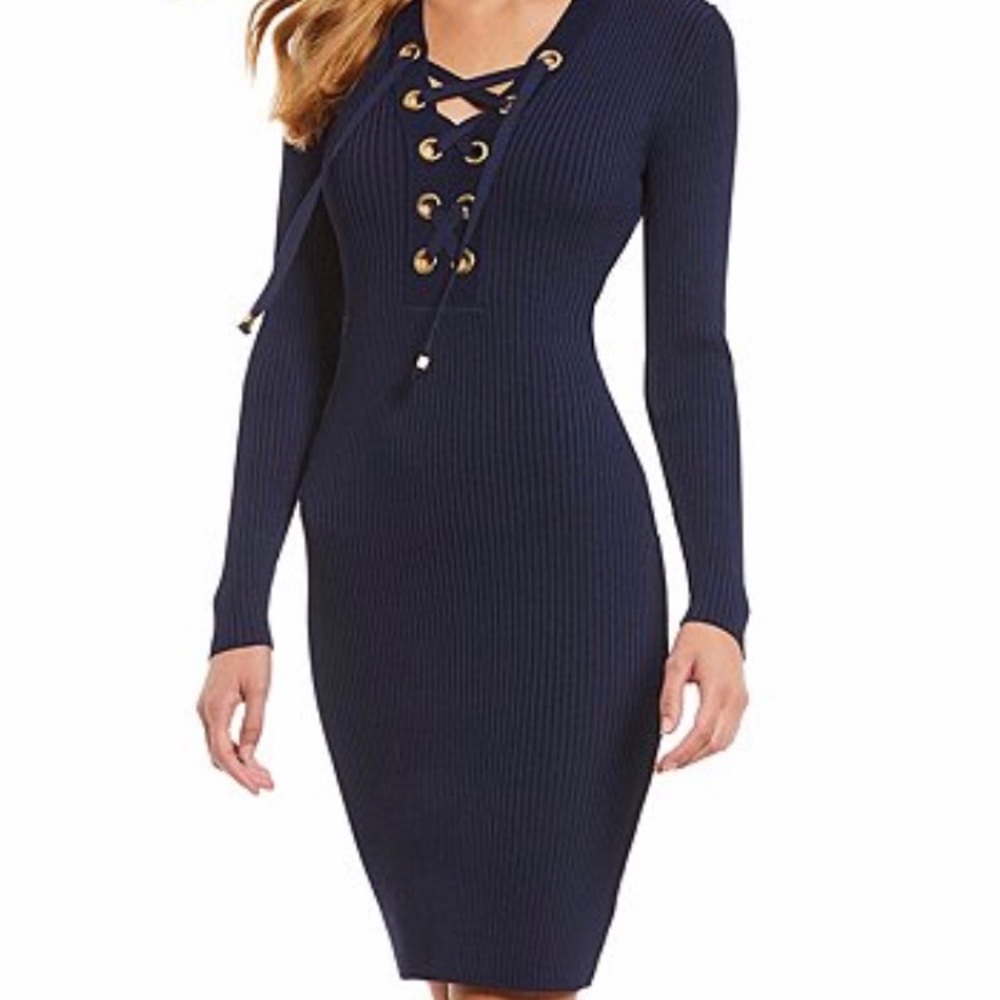 Michael Kors grommet trim lace up sweater dress
